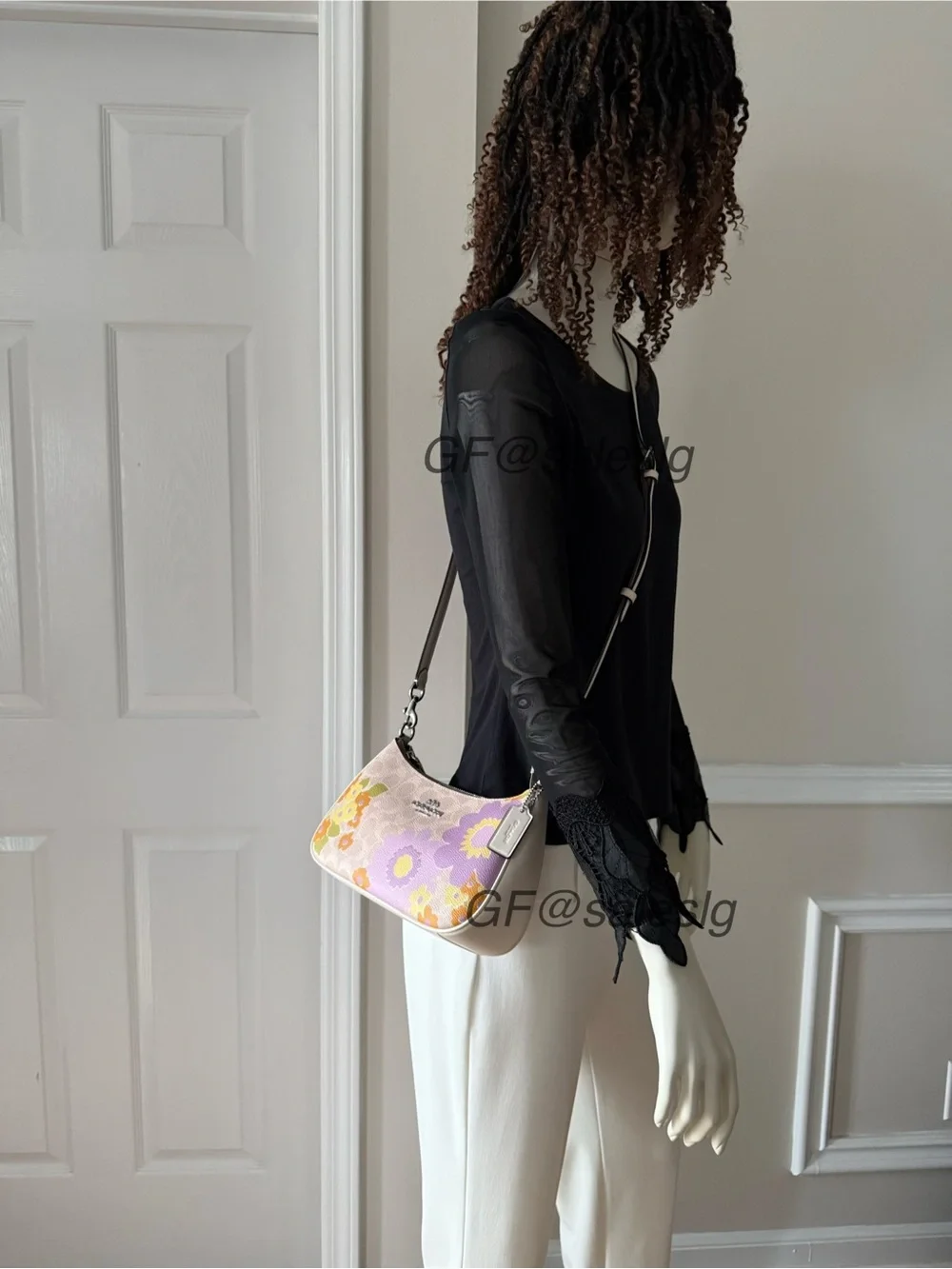 Coach Teri Shoulder Bag In Signature Floral Silver/Sand/Purple CBG73 NWT